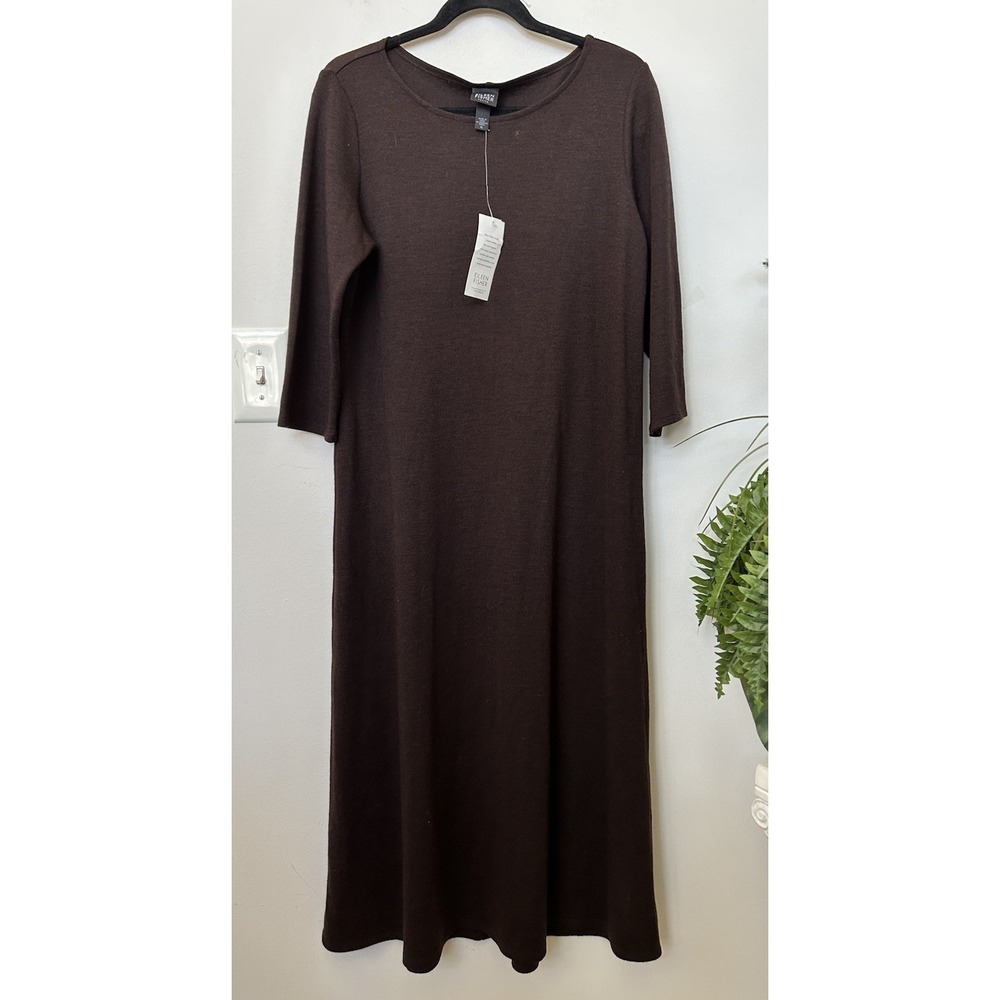 NWT Eileen Fisher 100%Wool Midi Dress Brown Lagenlook Timeless Capsule Staple PL